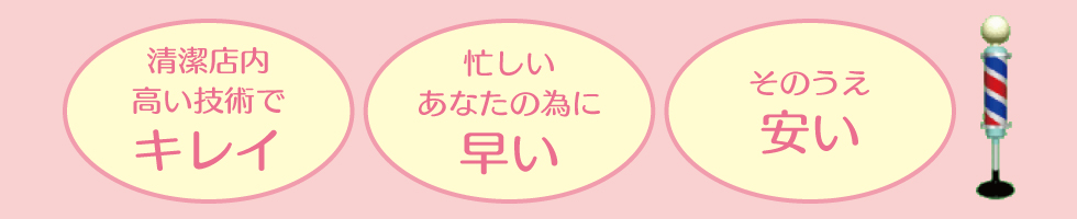 清潔店内高い技術でキレイ　忙しいあなたの為に早い　その上安い