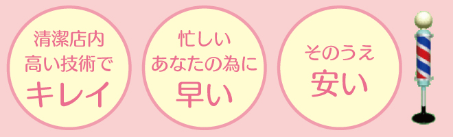 清潔店内高い技術でキレイ　忙しいあなたの為に早い　その上安い